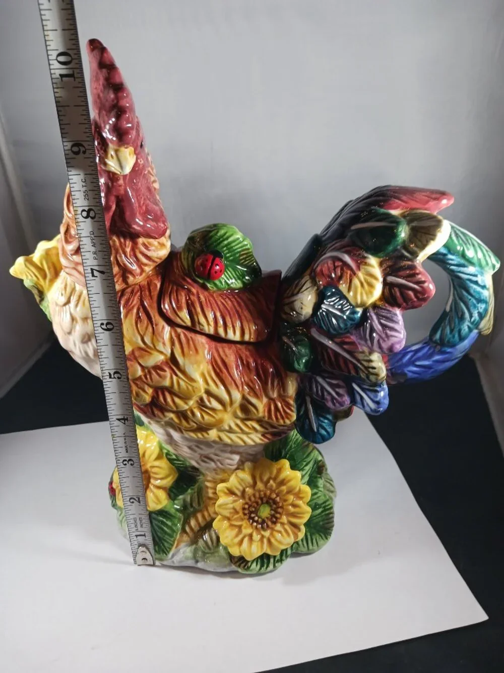 Rooster Vintage Teapot Farm Home Kitchen Yellow Sunflowers Chicken